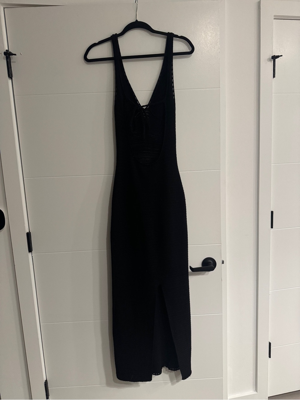 Elegant Black Maxi Dress with Lace-Up V-Neck